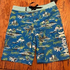 Boys Hurley Tropical Print Blue Board Shorts Sz 10